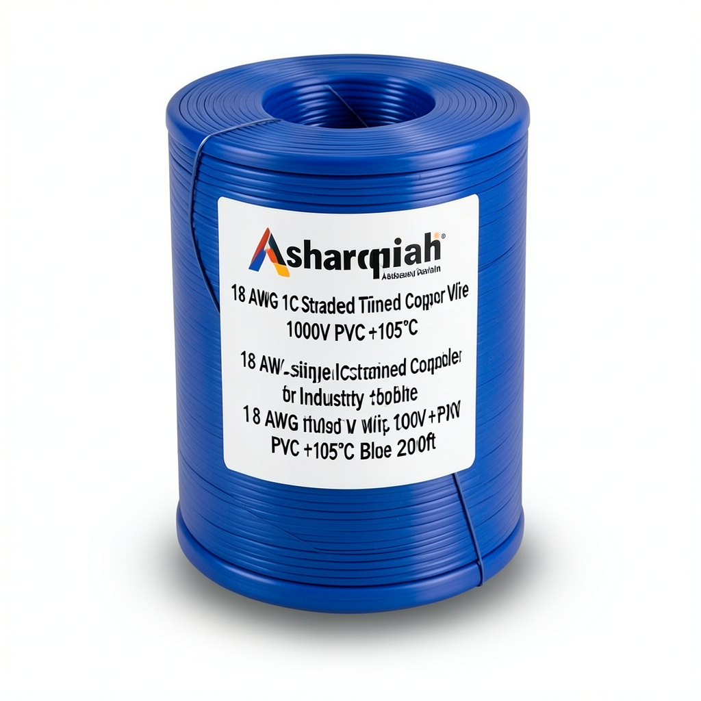 18 AWG 1C Stranded Tinned Copper Wire 1000V PVC +105°C Blue 2500ft | Asharqiyah Cables Company for Industry