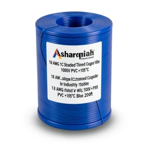 18 AWG 1C Stranded Tinned Copper Wire 1000V PVC +105°C Blue 2500ft | Asharqiyah Cables Company for Industry