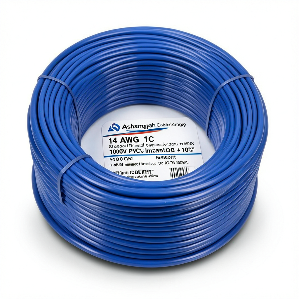 14 AWG 1C Stranded Tinned Copper Wire, 1000V PVC Insulation +105°C Blue, 2500ft | Asharqiyah Cables Company for Industry