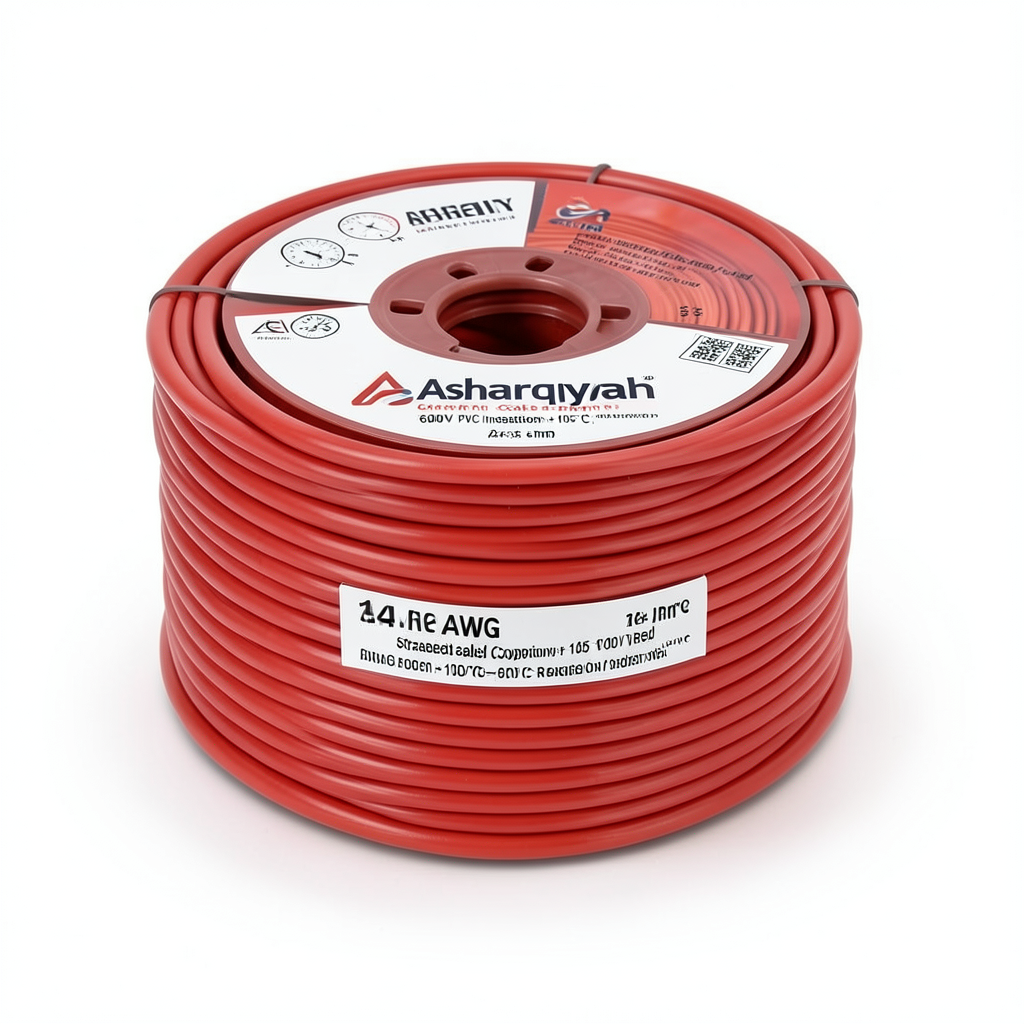سلك 14 AWG نحاس مجدول، عزل PVC +105°C، 600 فولت، احمر | شركة كابلات الشرقية للصناعة