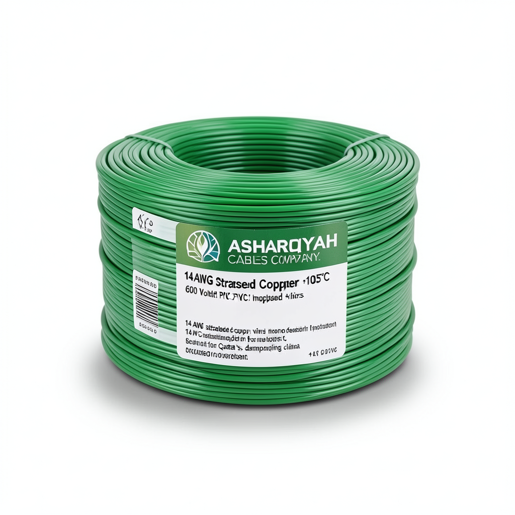 14 AWG Stranded Copper Wire 600 Volt PVC Insulated +105°C Green | Asharqiyah Cables Company for Industry