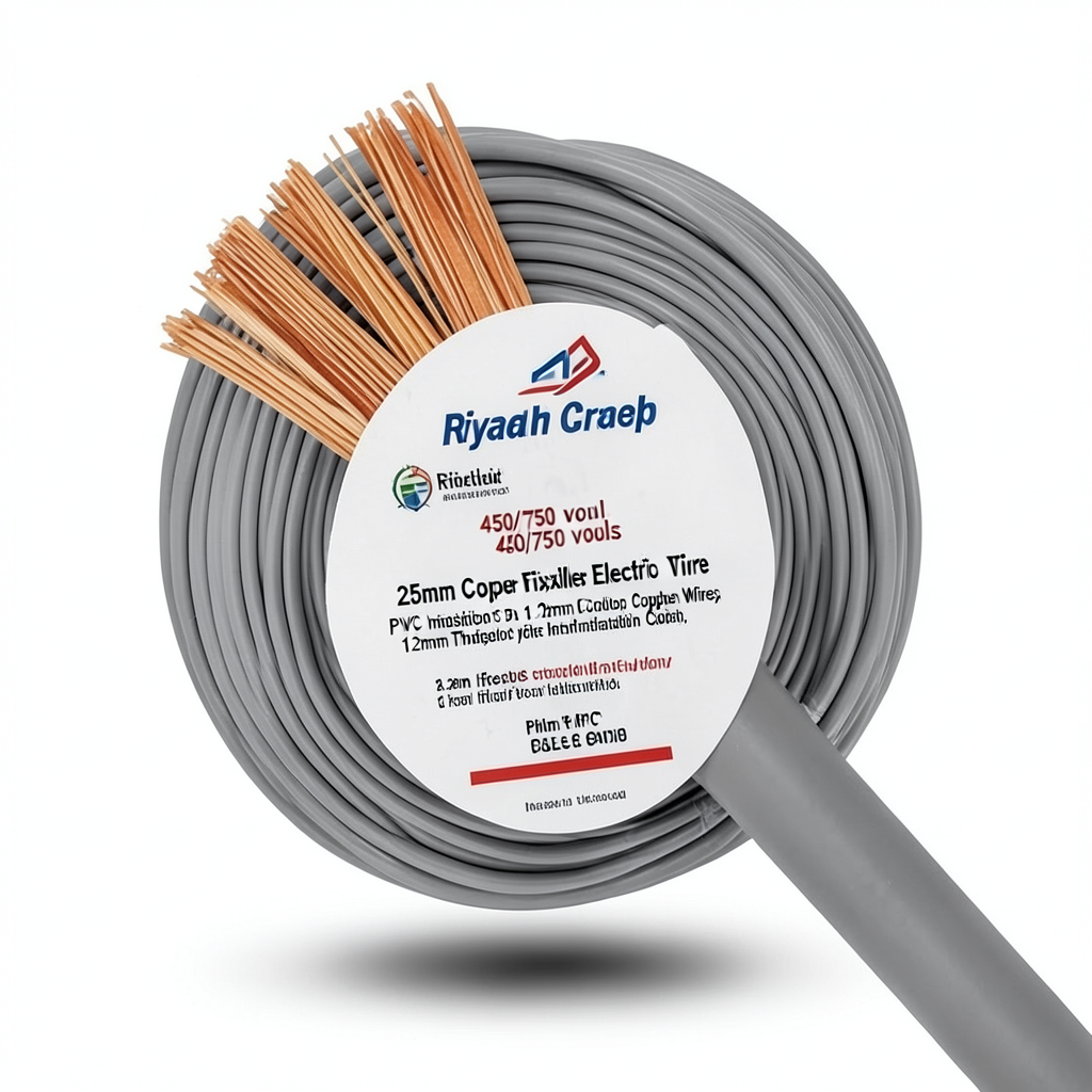 25mm Copper Flexible Electric Wire 450/750 volts, PVC Insulation 1.2mm Thickness, Gray Color | Riyadh Cables Group