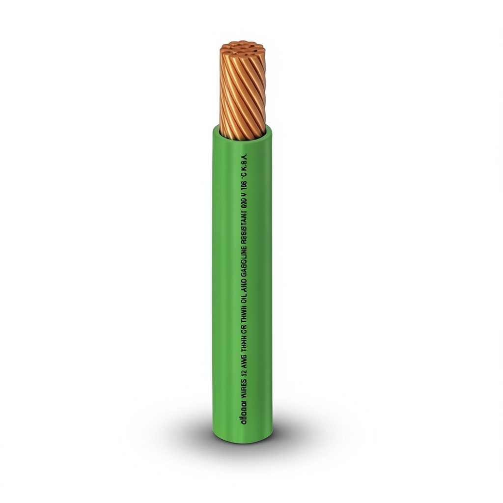 كابل نحاس THHN/THWN قطر 3.4 مم معزول PVC 105° أخضر 600 فولت 2500 قدم | شركة الفنار