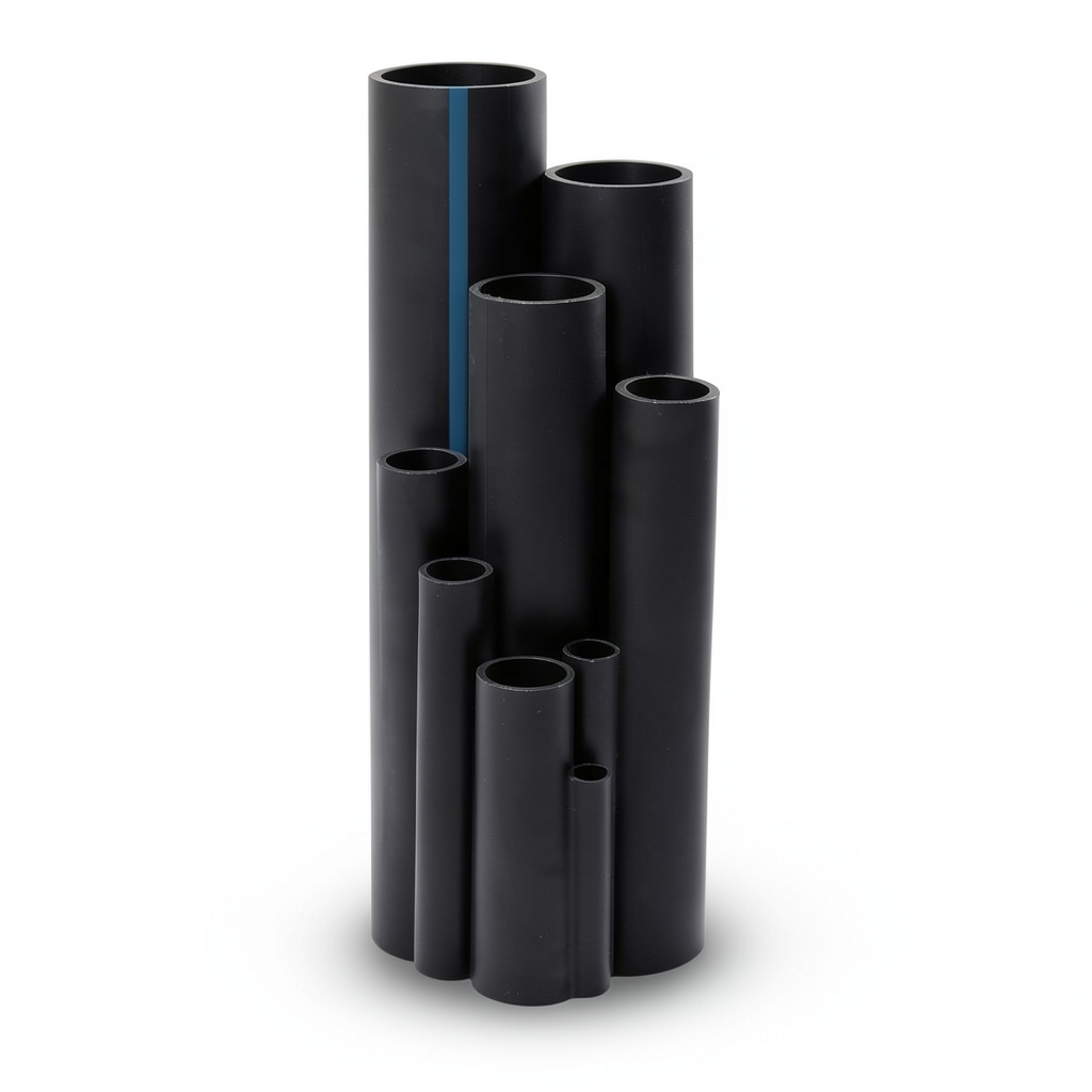 أنابيب بلاستيكية HDPE ضغط 12.5 بار PE 100 مقاس 110 مم سمك 8.1 مم لون أسود