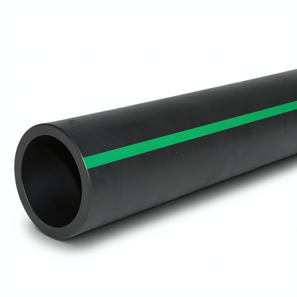 HDPE Polyethylene Pipe Nominal Pressure 6.2 Bar PE 63 OD 560 mm SDR 13.6 Black with Green Stripes