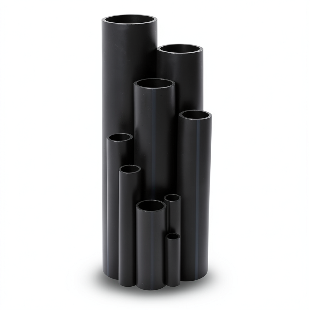 High Density Polyethylene Pipe Pressure 12.5 Bar PE 80, 50 mm OD, 3.7 mm Thickness, Black