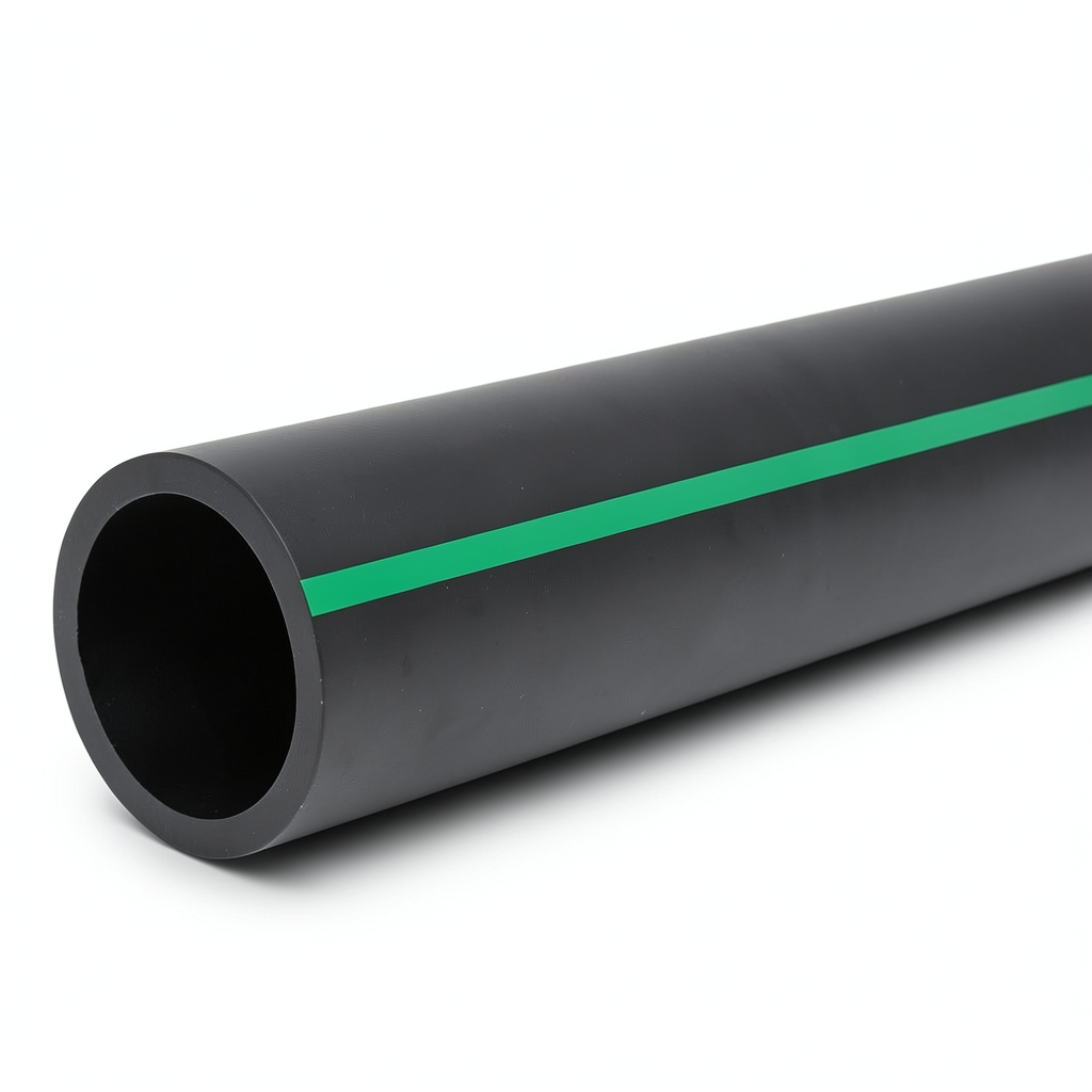 HDPE Polyethylene Pipe PN 9.8 Bar PE 63 OD 225 mm SDR 9 Black with Green Stripes