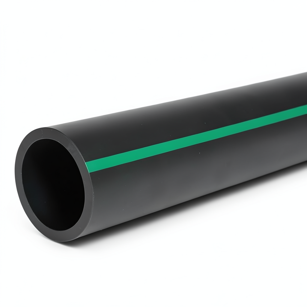 HDPE Polyethylene Pipe Nominal Pressure 15.7 Bar PE 63 180 mm SDR 6 Black with Green Stripes