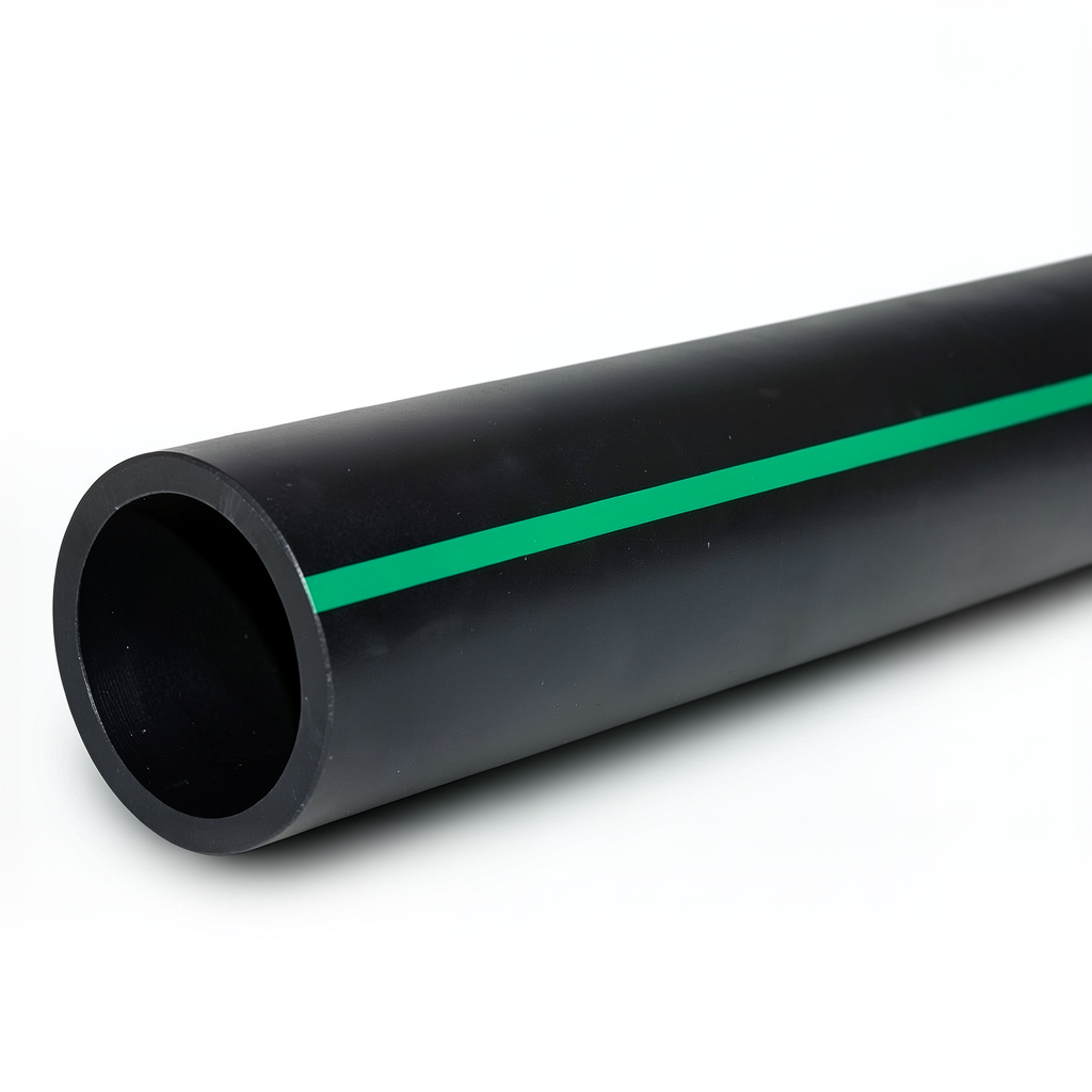 مواسير بلاستيك HDPE ضغط 6.2 بار PE 63 قطر خارجي 450 مم SDR 13.6 أسود مع خط أخضر