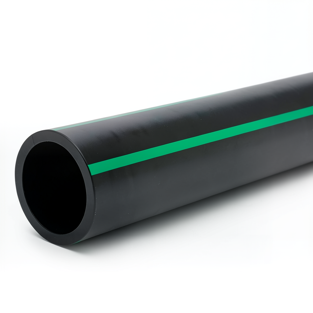أنابيب بلاستيك HDPE ضغط 6.2 بار PE 63 قطر خارجي 500 مم SDR 13.6 أسود مع خطوط خضراء