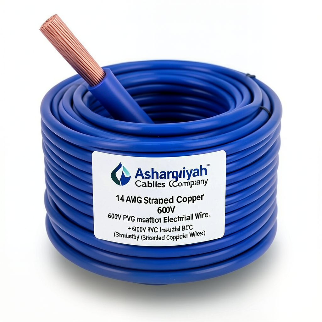 14 AWG Stranded Copper Electrical Wire, 600V PVC Insulation +105°C Blue | Asharqiyah Cables Company for Industry