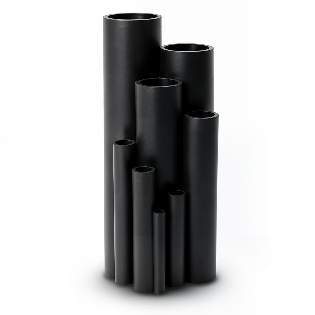 أنابيب HDPE ضغط 12.5 بار PE 80، قطر خارجي 140 مم، سمك 10.3 مم، لون أسود