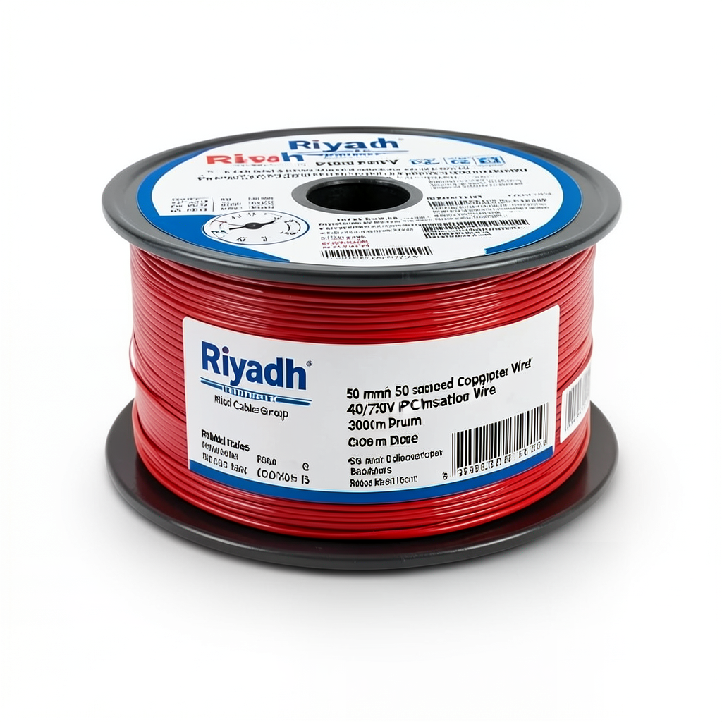 Riyadh 50 sq mm Stranded Copper Wire 450/750V PVC Insulation Red, 3000m Drum | Riyadh Cables Group