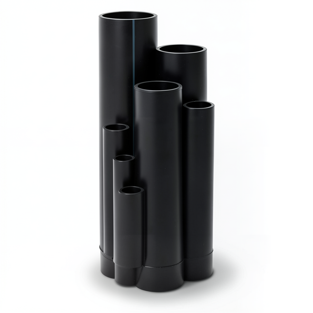 HDPE Plastic Pipe Nominal Pressure 12.5 Bar PE 63, 200 mm OD, 14.7 mm Thickness, Black