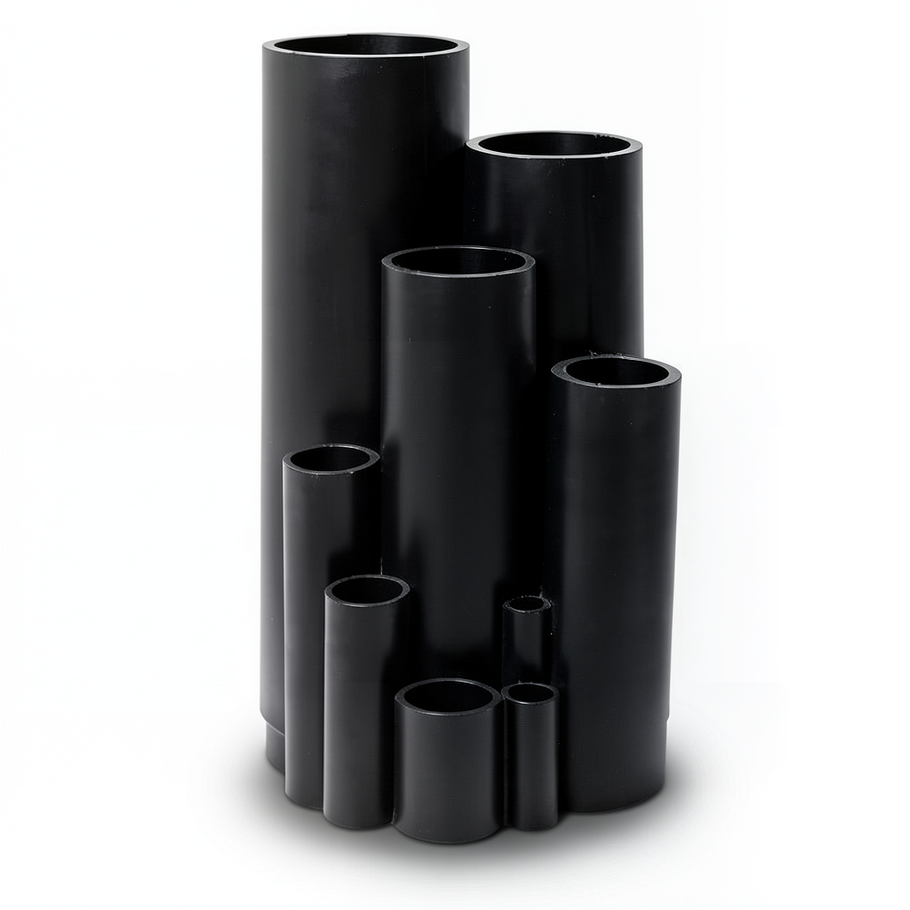 أنابيب HDPE ضغط 12.5 بار PE 80 مقاس 225 mm سمك 16.6 mm لون أسود