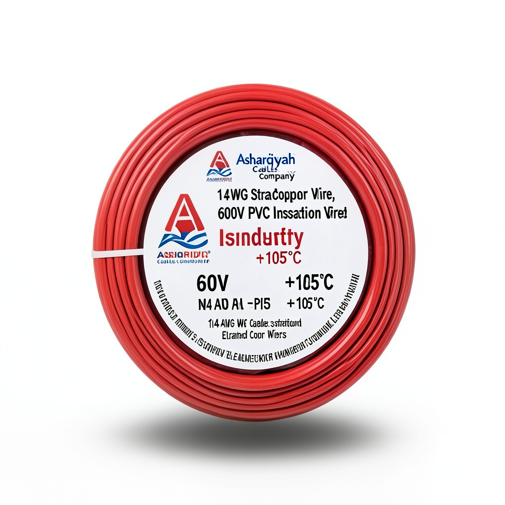 14 AWG Stranded Copper Wire, 600V PVC Insulation +105°C, Red | Asharqiyah Cables Company for Industry
