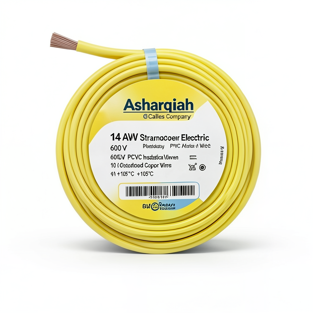 14 AWG Stranded Copper Electric Wire 600 V PVC Insulation +105°C Yellow | Asharqiyah Cables Company for Industry