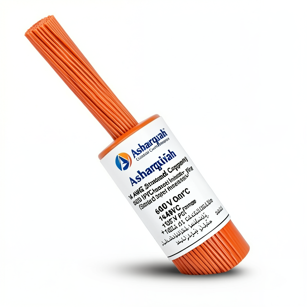 سلك 14 AWG نحاس مجدول جهد 600 فولت عزل PVC +105°C برتقالي | شركة كابلات الشرقية للصناعة