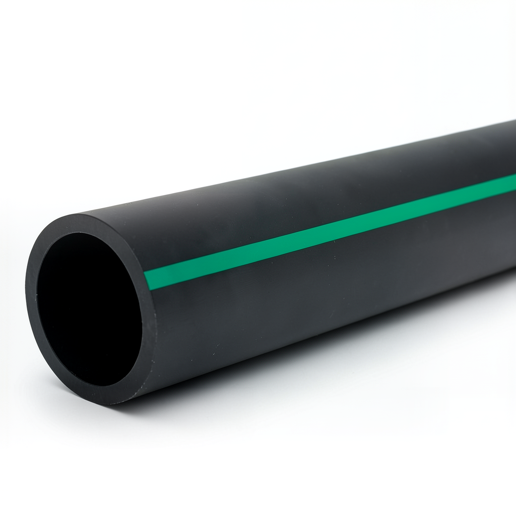 HDPE Polyethylene Pipe 15.7 Bar PE 63 OD 280 mm SDR 6 Black with Green Stripes