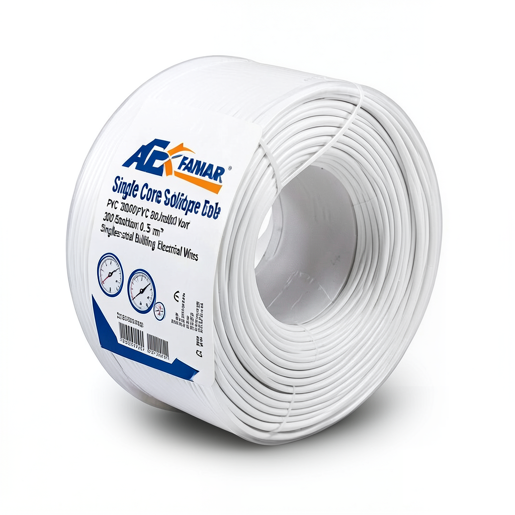 سلك نحاس مصمت احادى النواة معزول PVC 70º مقاس 0.5 مم² 300/500 فولت طول 300 قدم أبيض | شركة الفنار