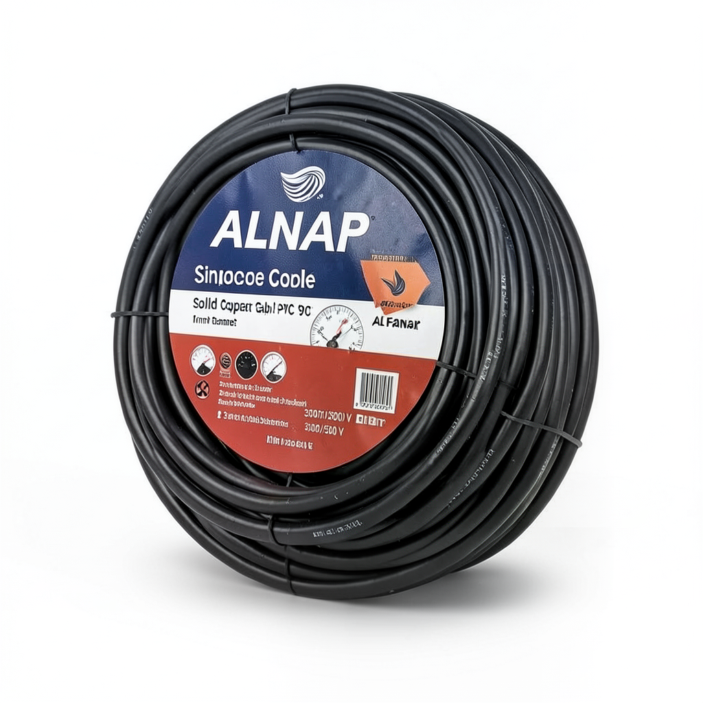 سلك نحاس مصمت مقاوم للحرارة أحادي النواة معزول PVC 90º مقاس 1 مم² قطر 2.3 مم 300/500 فولت طول 300 قدم لون أسود | شركة الفنار