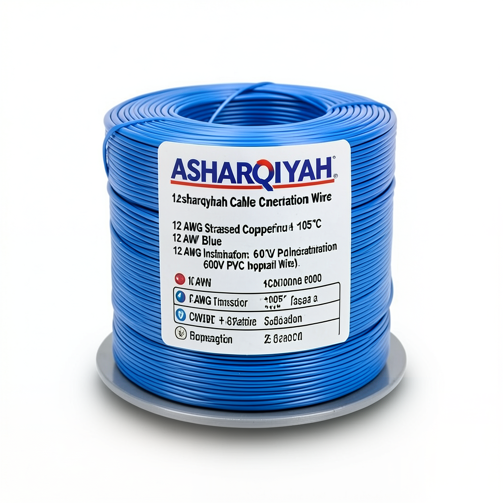 لفة سلك كهرباء 12 AWG نحاس مجدول معزول PVC +105°C ازرق، جهد 600 فولت | شركة كابلات الشرقية للصناعة