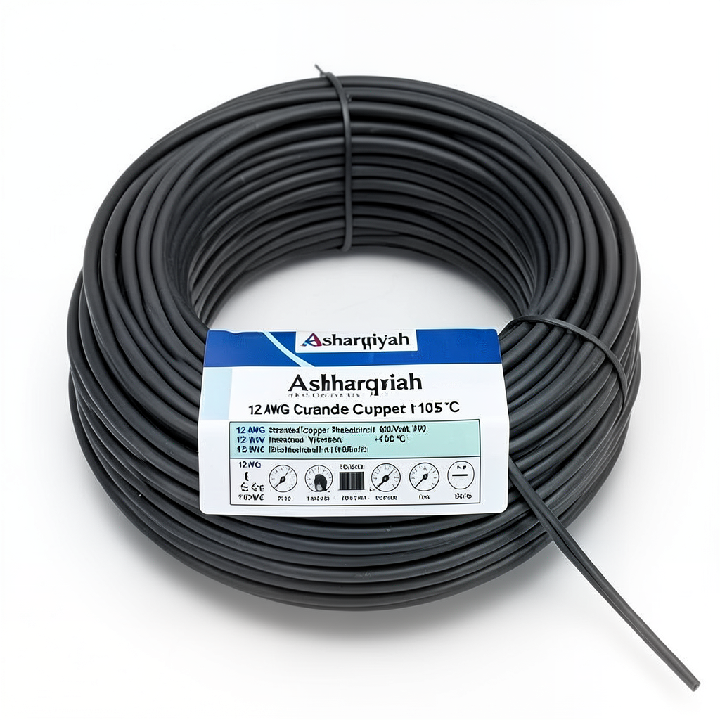 سلك كهرباء 12 AWG نحاس مجدول عزل PVC +105°C اسود، 600 فولت | شركة كابلات الشرقية للصناعة