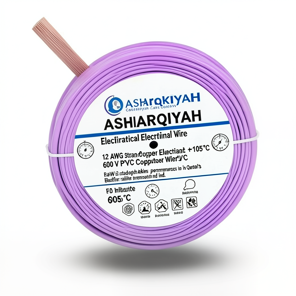 لفة سلك كهرباء 12 AWG نحاس مجدول معزول PVC +105°C بنفسجي جهد 600 فولت | شركة كابلات الشرقية للصناعة