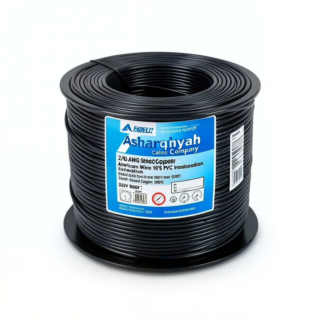 سلك امريكي 2/0 AWG نحاس مجدول عزل PVC 105°C أسود 600 فولت 500 قدم | شركة كابلات الشرقية للصناعة