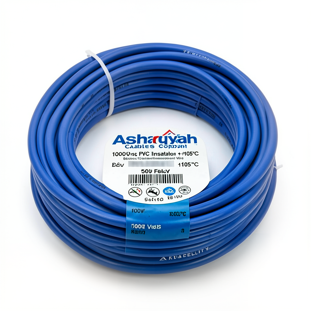 سلك نحاس مجدول مفرد 3 AWG مطلي قصدير، 1000 فولت، عزل PVC +105°C، أزرق، طول 500 قدم | شركة كابلات الشرقية للصناعة
