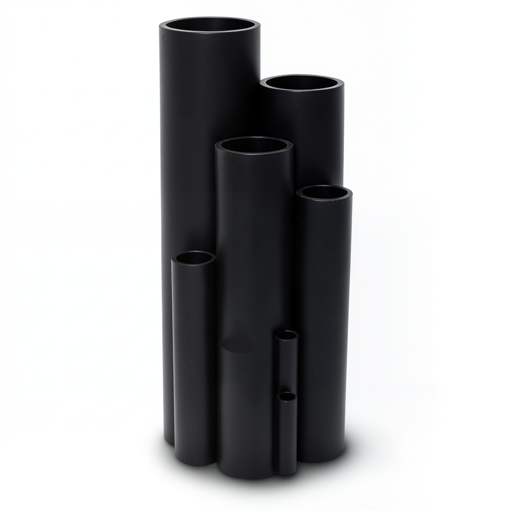 أنبوب بلاستيك HDPE ضغط 12.5 بار PE 80، قطر خارجي 250 mm، سمك 18.4 mm، أسود