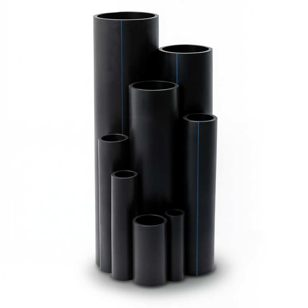 أنابيب بلاستيك HDPE ضغط 4 بار PE 80 مقاس 50 مم سمك 1.8 مم لون أسود
