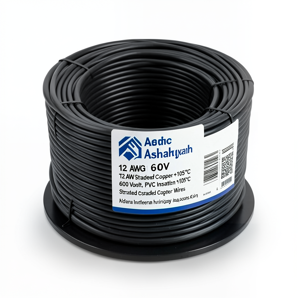 12 AWG Stranded Copper Electric Wire, 600 Volt, PVC Insulation (+105°C) Black | Asharqiyah Cables Company for Industry