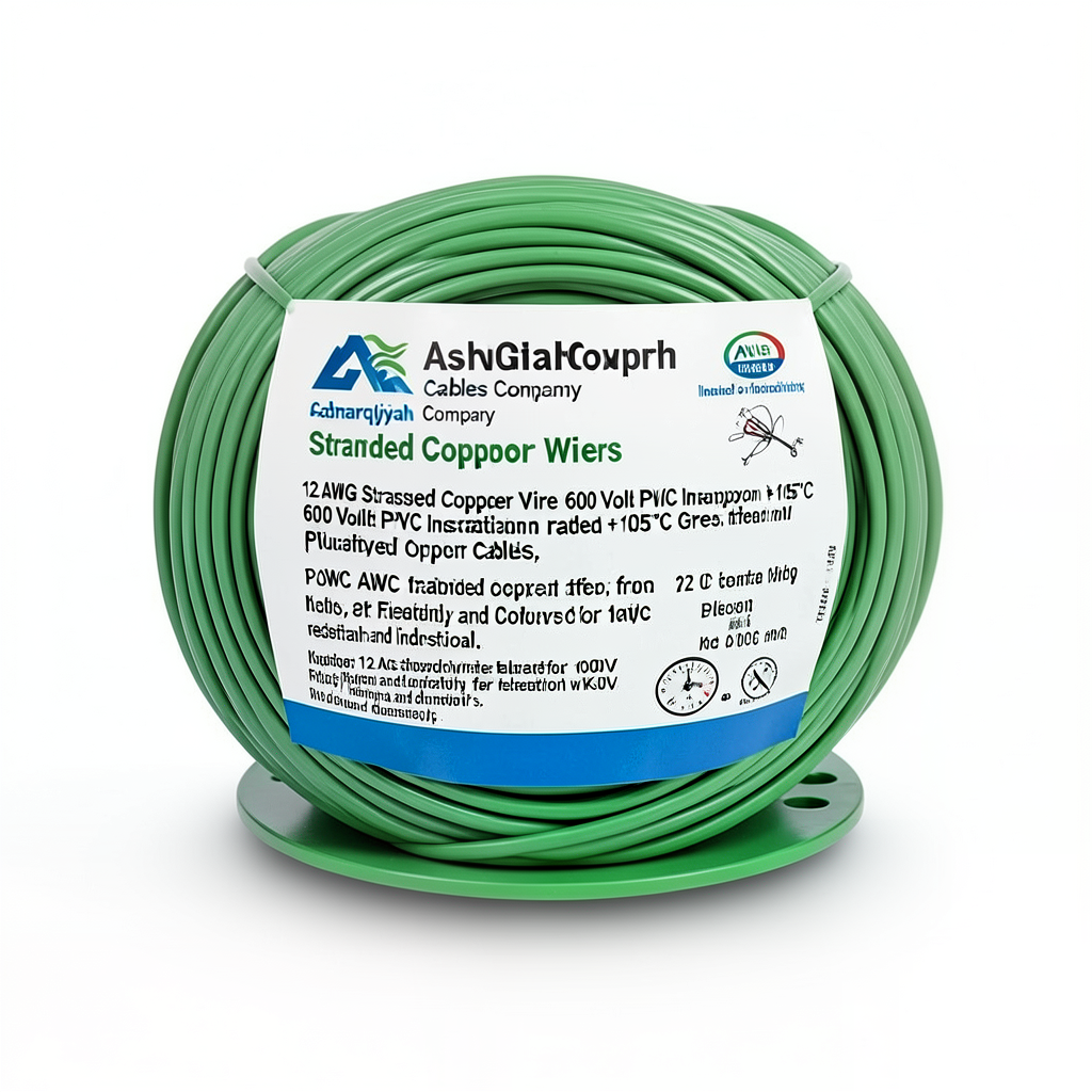 لفة سلك 12 AWG نحاس مجدول معزول PVC +105°C اخضر، 600 فولت | شركة كابلات الشرقية للصناعة
