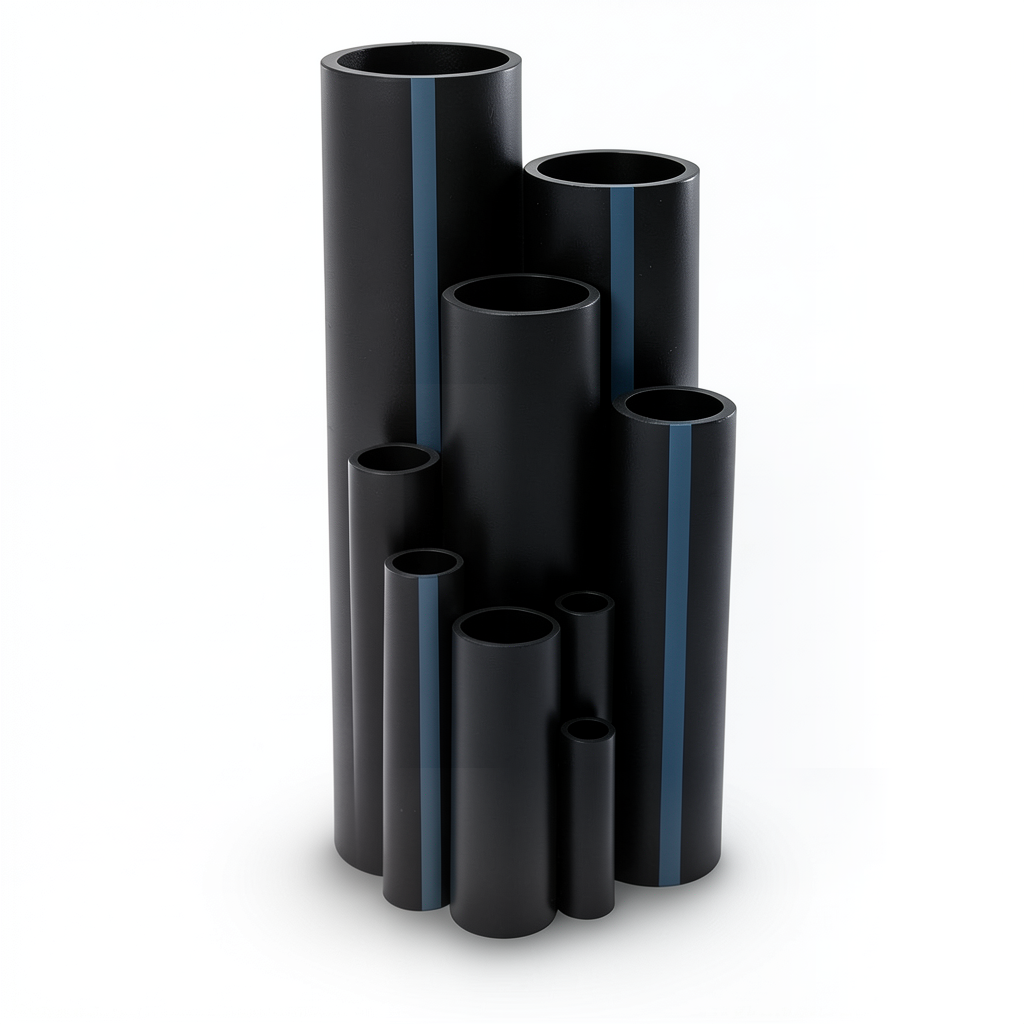 HDPE Plastic Pipe Pressure 4 Bar PE 80 Size 110 mm Thickness 3.4 mm Black