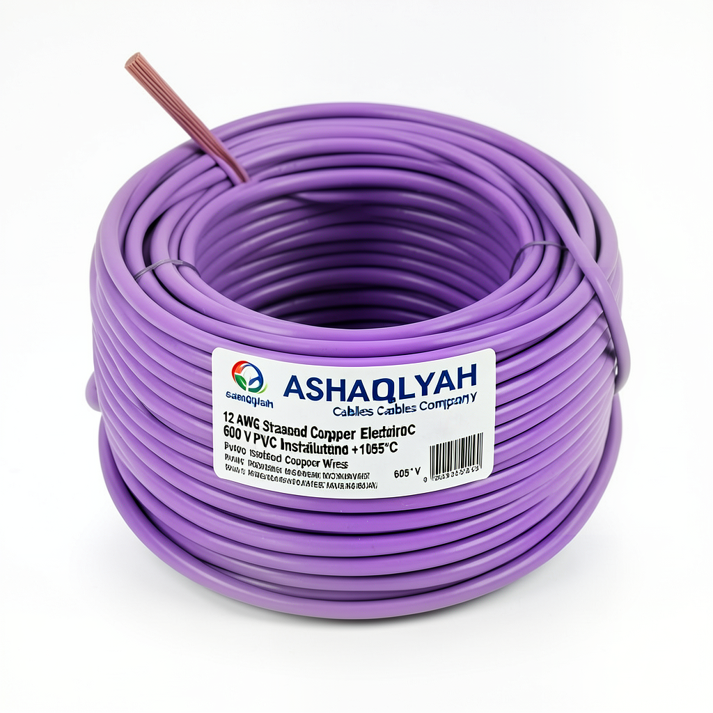 12 AWG Stranded Copper Electrical Wire 600 V PVC Insulated +105°C Violet | Asharqiyah Cables Company for Industry