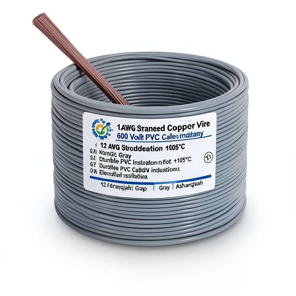 12 AWG Stranded Copper Wire 600 Volt PVC Insulation +105°C Gray | Asharqiyah Cables Company for Industry