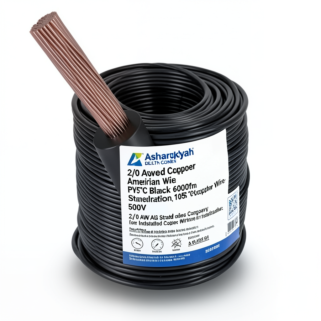 سلك امريكي 2/0 AWG نحاس مجدول عزل PVC 105°C أسود 600 فولت 500 قدم | شركة كابلات الشرقية للصناعة