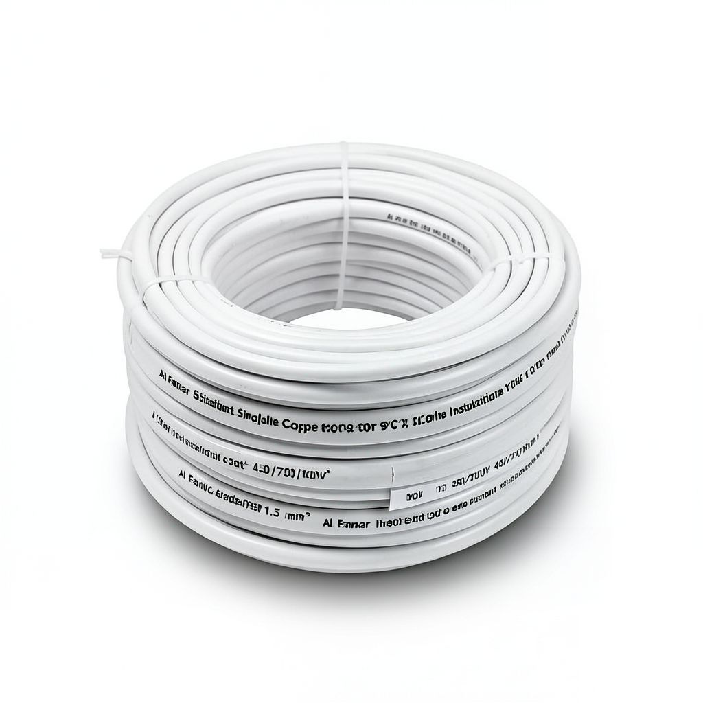 سلك نحاس مصمت مقاوم للحراره احادى النواة معزول PVC 90º 1.5 مم² 450/750 فولت 300 قدم أبيض | شركة الفنار