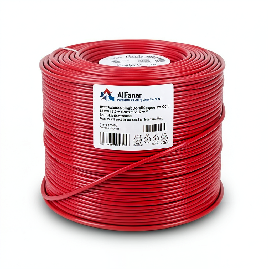 سلك نحاس مصمت مقاوم للحراره احادى النواة عزل PVC 90º 1.5 مم² قطر 2.8 مم احمر 450/750 فولت طول 300 قدم | شركة الفنار