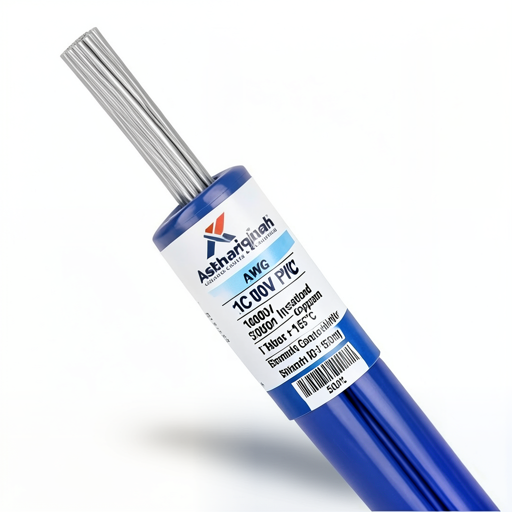 1 AWG 1C Stranded Tinned Copper Wire, 1000V PVC Insulation +105°C Blue, 500ft | Asharqiyah Cables Company for Industry