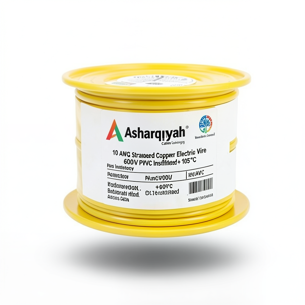 10 AWG Stranded Copper Electric Wire, 600V PVC Insulated (+105°C) Yellow | Asharqiyah Cables Company for Industry