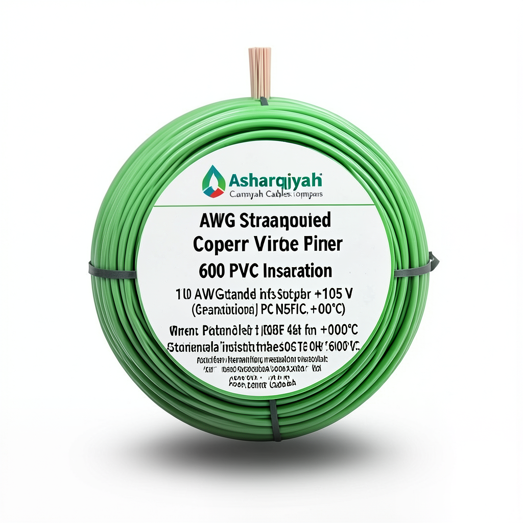 لفة سلك 10 AWG نحاس مجدول معزول PVC +105°C أخضر، جهد 600 فولت | شركة كابلات الشرقية للصناعة