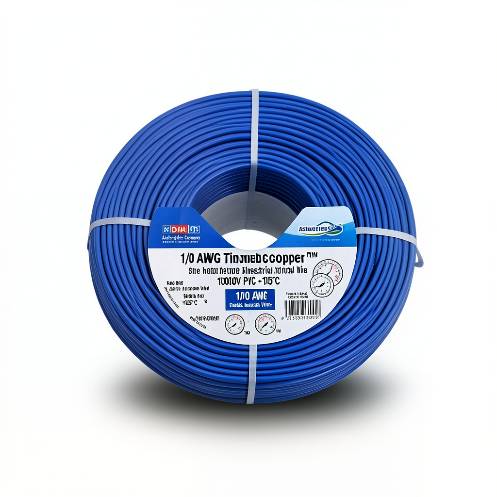 سلك كهرباء مفرد نحاس مجدول 1/0 AWG مطلي قصدير 1000 فولت عزل PVC ازرق طول 500 قدم | شركة كابلات الشرقية للصناعة