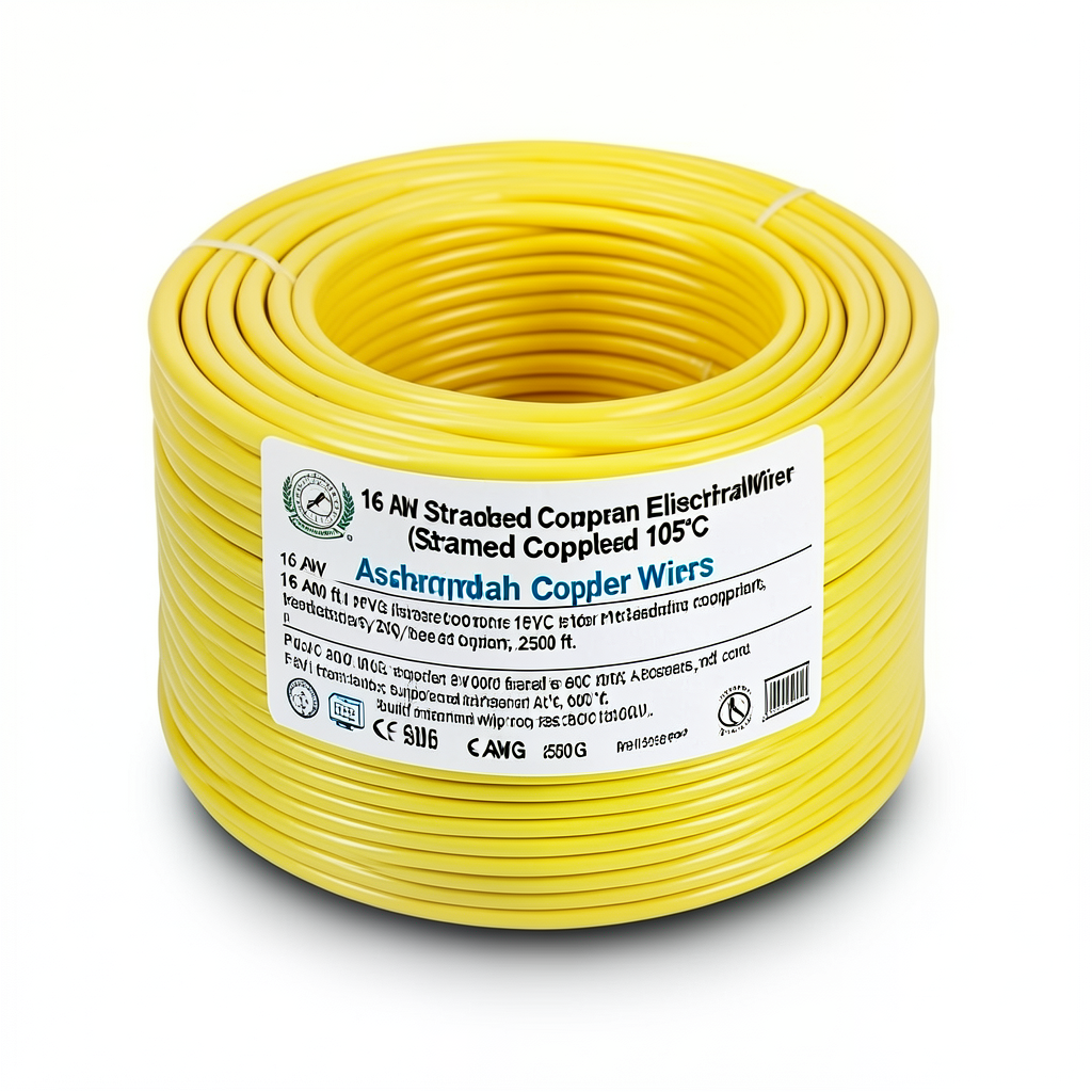 16 AWG Stranded Copper American Electrical Wire, PVC Insulated 105°C, Yellow, 600V, 2500 ft | Asharqiyah Cables Company for Industry