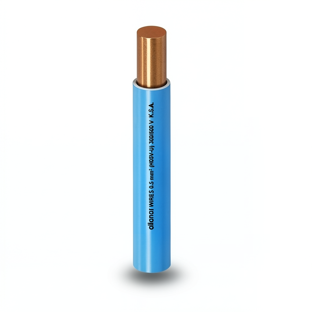 سلك نحاس مصمت مقاوم للحراره احادى النواة معزول PVC 90º مقاس 0.5 مم² 300/500 فولت طول 300 قدم أزرق | شركة الفنار