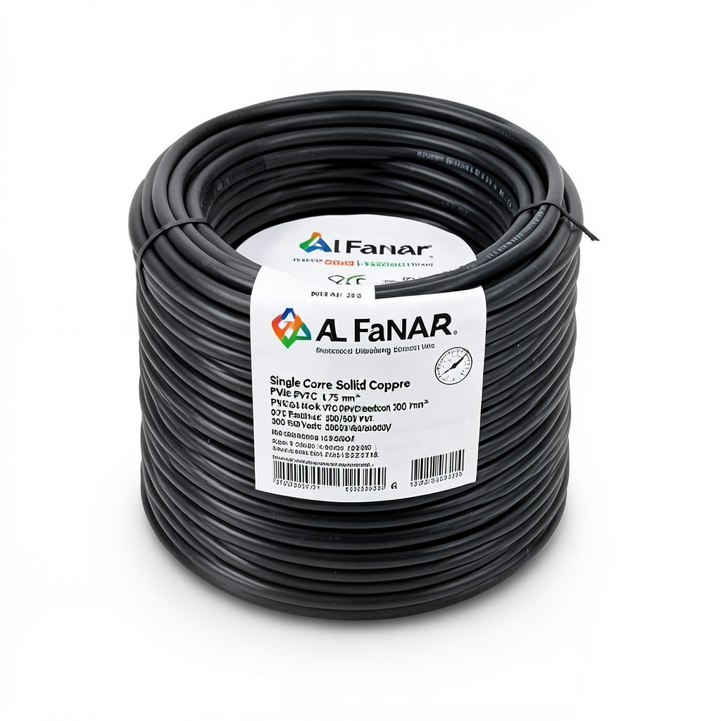 سلك نحاس مصمت احادى النواة معزول PVC 70º مقاس 0.75 مم² 300/500 فولت طول 300 قدم لون اسود | شركة الفنار
