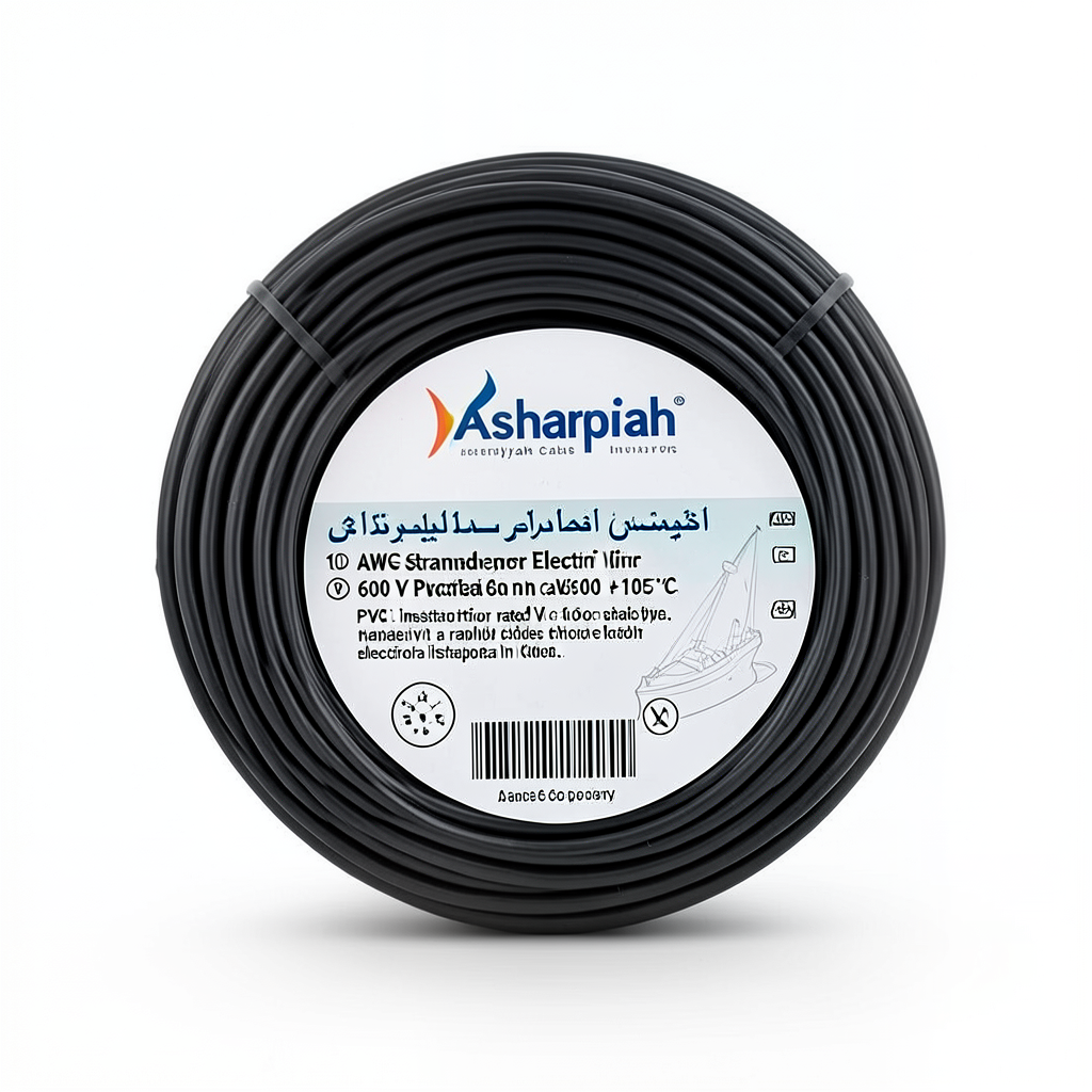 سلك كهرباء 10 AWG نحاس مجدول عزل PVC 600 فولت اسود | شركة كابلات الشرقية للصناعة