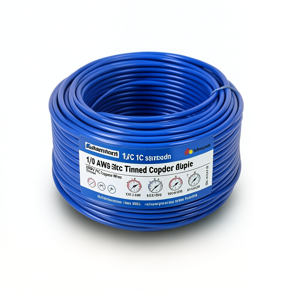 سلك كهرباء مفرد نحاس مجدول 1/0 AWG مطلي قصدير 1000 فولت عزل PVC ازرق طول 500 قدم | شركة كابلات الشرقية للصناعة