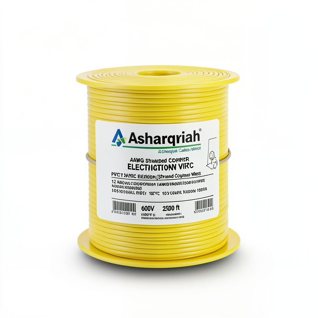 12 AWG Stranded Copper American Electric Wire, PVC Insulated 105°C, Yellow, 600V, 2500 ft | Asharqiyah Cables Company for Industry